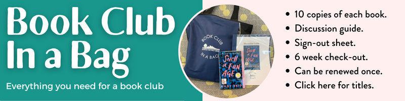 Book Club Kit contents: 10 books, discussion guide, 6-week check out